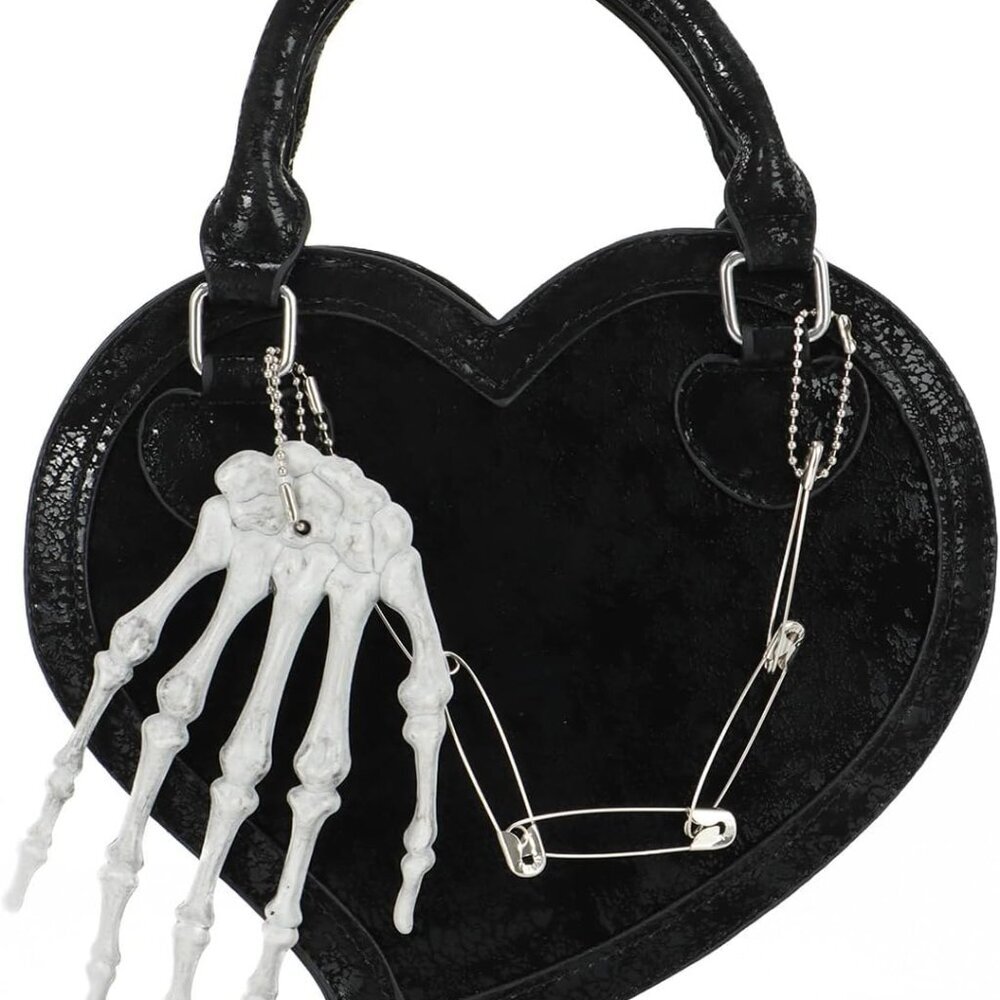 Halloween Gothic Purse for Women Cut Heart Shaped Shoulder Bag Devil Handbag Sku